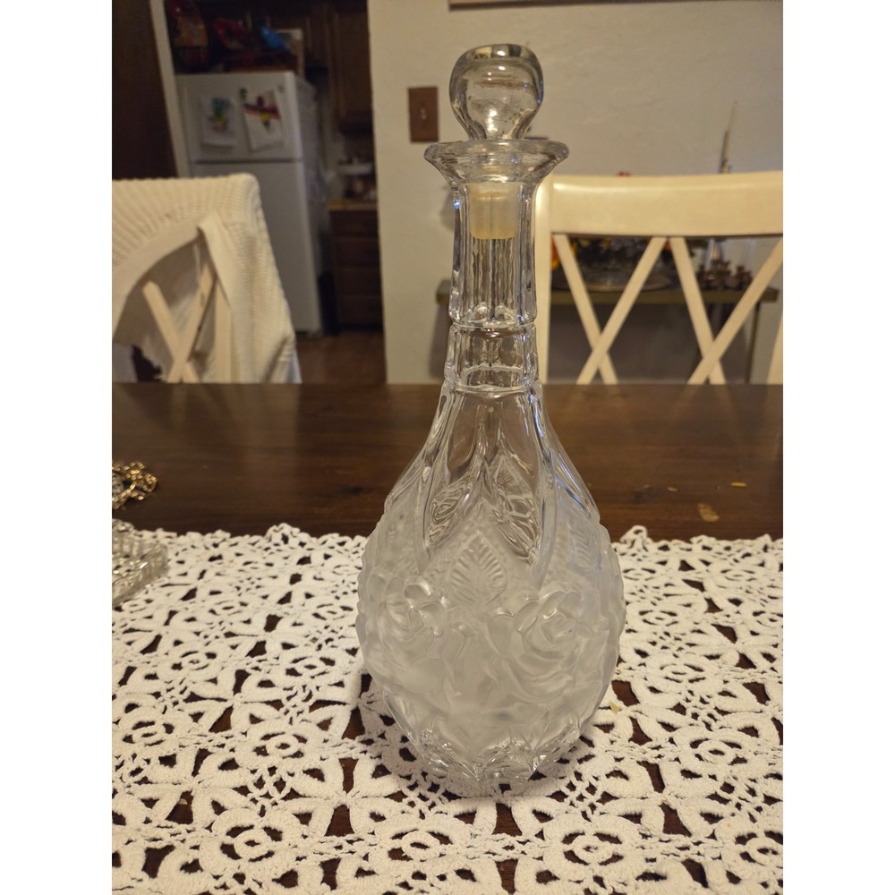 vintage crystal decanter possibly made in Czechoslovakia, Rose, Cottagecore